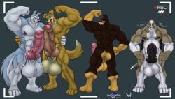 2011 4_toes 5_fingers abs anthro backsack balls balls_touching beagle biceps big_balls big_muscles big_penis bird_dog black_nipples black_nose black_penis blitz_(road_rovers) blue_body blue_eyes blue_fur butt canid canine canis dobermann domestic_dog erection exile_(road_rovers) eyewear feet fingers flexing floppy_ears fur genitals glasses golden_retriever green_eyes group heart_symbol huge_balls huge_muscles huge_penis humanoid_genitalia humanoid_penis hunter_(road_rovers) hunting_dog husky hybrid_genitalia hybrid_penis hyper hyper_balls hyper_genitalia hyper_muscles hyper_penis knot knotted_humanoid_penis knotted_penis looking_at_viewer male male/male mammal muscular muscular_male nipples nordic_sled_dog nude open_mouth pecs penis pink_nipples pink_penis pinscher professor_hubert recording_symbol retriever road_rovers scent_hound sharp_teeth signature simple_background spitz story_at_source tail teeth thick_penis toes tongue tongue_out vein veiny_penis white_balls white_body white_fur wolfblade wuffamute yellow_balls yellow_body yellow_fur