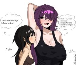 2girls arm_up armpit armpit_licking armpits big_breasts bungo_stray_dogs bungou_stray_dogs clothed clothing edgar_allan_poe_(bungo_stray_dogs) female female_only genderbend genderswap genderswap_(mtf) girls_only height_difference licking_armpit petite petite_female ranpo_edogawa rule_63 size_difference small_breasts tagme tank_top vanity2112 yuri