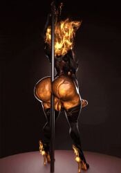3d animated animated_gif donan ember_(warframe) ember_heirloom_(warframe) fire futa_only futanari huge_ass huge_cock jiggle jiggling_ass looping_animation stripper_pole tagme warframe