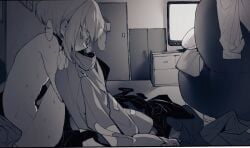1boy 1femboy androgynous blush blushing bob_cut femboy femboy_only feminine_faced_male feminine_male gay greyscale horny lio_fotia masturbating masturbating_to_person masturbation monochrome needy nervous petite petite_body petite_male pov promare short_hair short_male slim slim_male slim_waist sniffing_clothes solo sweat sweatdrop sweating thin_waist twink yaoi