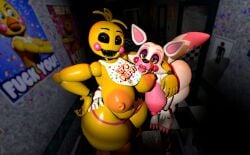 2girls 3d bedroom_eyes big_ass big_breasts chickenchicalover five_nights_at_freddy's fnaf2_location looking_at_viewer mangle_(fnaf) naked panties runaboo_chica tagme tongue_out toy_chica_(fnaf) two-tone_body
