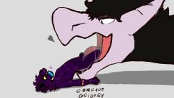 absurd_res alien anthro bdsm bodily_fluids bulge bulge_lick comrade_grigory dragon feral gas_mask gimp heart_symbol hi_res latex licking male mask mythological_creature mythological_scalie mythology null_bulge oral_vore romantic romantic_couple saliva scalie simple_background tongue vore