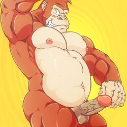 1boy anthro anthrofied armpits ass balls biceps donkey_kong donkey_kong_(series) erection funeral-paws fur gorilla looking_at_viewer male male_only mammal manly musclegut muscles navel nintendo nipples nude pecs penis primate raised_arm sharp_teeth smile solo standing teeth vein veiny_penis video_games