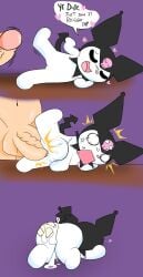 1boy 1girls 2024 balls bandage bandage_on_butt cum cum_inside devil_tail dialogue dicked_down female flat_chest heart hearts_around_head human_on_anthro kuromi leaking_cum male male/female motion_lines onegai_my_melody penis pussy rabbit rabbit_girl sanrio shocked shocked_expression sincitadel skull skull_symbol stomach_bulge tagme testicles throbbing_penis vagina vaginal_penetration vaginal_sex veiny_penis white_fur