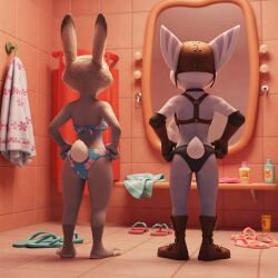 ai_generated bikini judy_hopps locker_room lombax rabbit ratchet_and_clank rivet_(ratchet_and_clank) zootopia