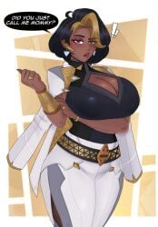 1girls big_breasts black_hair blizzard_entertainment clothed clothing color dark-skinned_female dark_skin domina escriba female female_focus female_only hi_res huge_breasts large_breasts massive_breasts overwatch overwatch_2 short_hair solo solo_female tagme thick_thighs