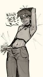 1girls adeniz armpit_fetish armpit_hair armpits arms_behind_back arms_up breasts clothed clothing female glasses hairy hairy_armpits hairy_female hairy_pussy inviting inviting_to_sex original original_character original_characters partially_clothed pixie_cut seductive_look seductive_smile short_hair small_breasts smile smiling solo_female standing teenage_girl teenager tomboy
