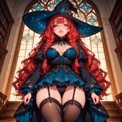 1girls ai_generated arms ass bangs big_ass blue_eyes braided_hair cleavage female female female_focus female_only glasses hourglass_figure huge_ass human legs light light-skinned_female light_skin long_hair looking_at_viewer magic_academy magic_user magician masterpiece medium_breasts original panties patreon petite red_hair redesign scarlet_(stblfantasy) seductive seductive_eyes seductive_look seductive_pose seductive_smile sexually_suggestive sexy skinny skinny_girl small_waist smile solo sorceress stable_diffusion stblfantasy student teenage_girl teenager thick_ass thick_lashes thick_lips thick_thighs thighhighs thighs warm_lighting wavy_hair witch witch_costume witch_hat witchcraft young younger_female