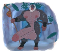 abs anthro balls beard bedroom_eyes biceps big_balls big_biceps big_muscles big_pecs big_penis disney erection facial_hair genitals hair haplorhine hehdgd hi_res huge_balls huge_cock huge_muscles huge_pecs hyper hyper_balls hyper_genitalia hyper_muscles hyper_penis male mammal mandrill mature_anthro mature_male monkey muscular muscular_anthro muscular_male narrowed_eyes nipples old_world_monkey pecs penis primate rafiki seductive solo staff tail the_lion_king triceps vein veiny_penis white_hair