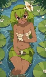ai_generated alraune amalia amalia_sheran_sharm ass bandeau bigmic145 breasts cleavage dark-skinned_female dark_skin female flower flower_in_hair green_hair leaf_clothing medium_breasts navel plant_girl princess_amalia_sheran_sharm see-through see-through_clothing shorts wet wet_clothes wet_skin