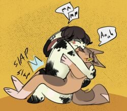 anthro blush body_swap canid canine canis dingo duo elysio_(asrio) female lagomorph leporid male male/female mammal rabbit rabbit_(railroad_rabbit) railroad_rabbit sound_effects vaginal_penetration