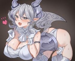 1girls :3 absurd_res all_fours ass bending_forward bending_over blush clothing demon demon_girl demon_horns dress duel_monster female gloves heart konami labrynth_of_the_silver_castle large_breasts looking_at_viewer lovely_labrynth_of_the_silver_castle open_mouth silver_eyes smile solo takanaru thighhighs thighs twintails white_hair wings yu-gi-oh!