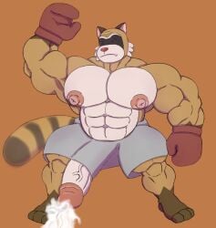 abs anthro balls biceps big_balls big_biceps big_muscles big_pecs big_penis big_tail bodily_fluids body_hair bottomwear boxing_gloves boxing_shorts clothing cum ejaculation fluffy fluffy_tail genital_fluids genitals handwear hehdgd hi_res huge_balls huge_cock huge_muscles huge_pecs hyper hyper_balls hyper_genitalia hyper_muscles hyper_penis male mammal muscular muscular_legs muscular_thighs nipples pecs penis penis_poking_out procyonid raccoon rascal_(robot_dreams) robot_dreams shorts solo tail triceps unconscious vein veiny_penis
