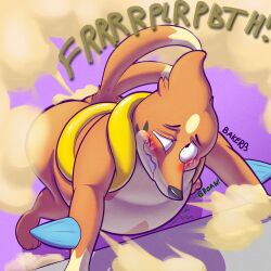 anthro bakertheskunk blush fart fart_cloud fart_fetish floatzel generation_4_pokemon hi_res inflatingskunk male nintendo pokemon pokemon_(species) release relieved solo