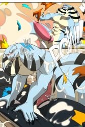 animate_inanimate anthro apode bodily_fluids bursting comic cum cum_everywhere draconcopode duo ejaculation erection excessive_cum excessive_genital_fluids furniture genital_fluids hi_res hyper hyper_cum inflatable kooper_(koopershiba) legless living_inflatable male male/male messy misscrex naga pool_toy popping serpentine sofa