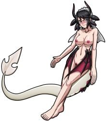 1girls artemis-polara artemispolara barefoot blush breasts dragonmaid_(yu-gi-oh!) dragonmaid_series_(yu-gi-oh!) feet female glasses horns house_dragonmaid nipples nude nude_female pussy tail wings yu-gi-oh!