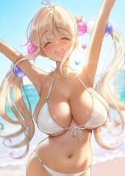 1girls beach bikini female female_only happy hololive hololive_english hololive_english_-council- hololive_english_-promise- huge_breasts prab smile tagme tsukumo_sana