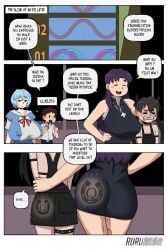 1boy 3girls asuka_langley_sohryu breasts breasts_bigger_than_head female goth goth_girl male misato_katsuragi neon_genesis_evangelion queen_of_horseshoes rei_ayanami ruru-raida shinji_ikari