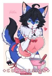 2023 alternate_version_at_source alternate_version_available blue_fur canid canine clothing female fur furry furry_female magu_mm_0824 maid_uniform pink_clothing tagme
