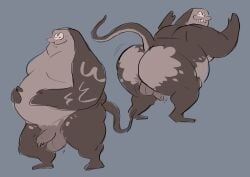 1boy 2d :3 anthro anus ass balls belly big_butt big_man_(splatoon) digital_media fish flaccid foreskin full_body genitals grey_body hi_res male male_only manta_ray marine mejeeeehhh nintendo nude overweight penis plantigrade presenting presenting_anus ray_(fish) simple_background solo splatoon stingray testicles