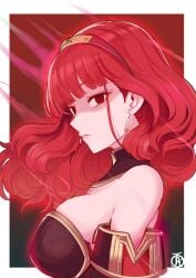 1girls breasts celica_(fire_emblem) earrings female female_only large_breasts red_eyes red_hair revolverwingstudios upper_body