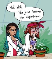 1dickgirl 2girls balls blush bottomless breasts brown_skin cum dickgirl ejaculation female futanari glasses human implied_futanari intersex light_skin oral oral_sex orgasm penis penis_milking plant plant_sex sarahsuccubus semen standing trans_woman transfem voyeur voyeurism