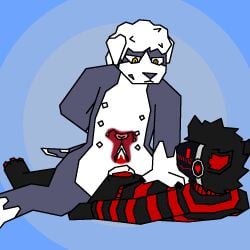 6_nipples alkezite_(oddlypolygonalpittie) anatomically_correct andromorph animal_genitalia animal_pussy anthro black_body black_fur blush bodily_fluids canid canine canine_genitalia canine_pussy canis cheerio_(oddlypolygonalpittie) clothing cowgirl_position cum cum_inside cuntboy curly_hair domestic_dog duo from_front_position fur genital_fluids genitals grey_body grey_fur hair hand_behind_back hand_on_chest intersex machine male male/male mammal multi_nipple nervous nipples nude oddlypolygonalpittie on_bottom on_top pattern_clothing pattern_sweater pattern_topwear penetration penis pinned pinned_to_ground pit_bull protogen pussy sex sheath sneer striped_clothing striped_sweater striped_topwear stripes sweater topwear uterus vaginal_penetration white_body white_fur x-ray_view yellow_eyes