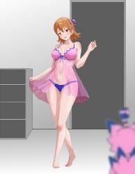 1girls babydoll barefoot biyomon biyomon_(cosplay) breasts digimon digimon_adventure digimon_adventure_tri. feet female hi_res highres light-skinned_female light_skin omeka_gamma orange_hair panties short_hair sora_takenouchi toei_animation