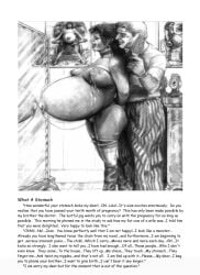 1boy 1girls blocked_birth breasts caption chains english_text female human joseph_farrel leaking_milk male mirror navel_piercing piercing pregnant pregnant_female