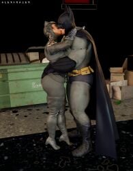 alexfrazer batman black_hair canon_couple catwoman clothing dc dc_comics female heroine kissing masked straight voluptuous_female