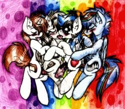 anal anal_sex balls bisexual blush closed_eyes cum cum_inside cutie_mark ear_piercing equine eyewear facial_hair female feral foursome french_kiss friendship_is_magic frozen_soul gay glasses grey_skies group group_sex hair horn horse iroxykun kissing male mammal multicolored_hair my_little_pony open_mouth original_character pegasus penetration piercing plain_background pony rainbow rainbow_background secret_chord sex signature smile straight tongue two_tone_hair unicorn vaginal_penetration white_bread wings