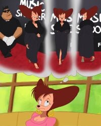 anthro daydream disney earrings female female_anthro fur_coat goof_troop high_heels husband_and_wife jewelry kanye_west_(copyright) peg_pete peter_pete_sr. red_carpet thehumancopier