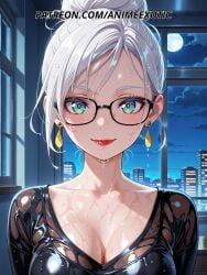ai_generated anime anime_girl anime_style arched_back artist_request bed bedroom bedroom_eyes black_bra black_outfit blush buns_hairstyle chest_focus choker cleavage close_up collarbone curvy dark_aesthetic dark_background dark_lingerie dark_theme digital_art dreamy_background dripping_water earrings ecchi erotic expressionless_wet eye_contact face_focus facial_closeup fan_art fanservice female female_only flushed_cheeks focus_on_body full_body glasses glasses_girl glow_effect hair_sticking_to_skin half_dressed high_detail indoors kneeling lacy_underwear large_breasts laying_down leaning_back lewd lingerie long_hair long_legs looking_at_viewer moody_lighting night nipples_through_shirt nipples_visible_through_clothing nsfw on_bed open_shirt original_character patreon pose_from_above pulling_clothes rain_effect seductive_look seductive_pose seductive_smile see_through sensual_look sexy_pose sheer_fabric shiny_effect shiny_skin short_dress shyness sitting skin_tight soft_shading softcore solo solo_focus suggestive tasteful_nsfw teasing tempting thenikito thigh_gap thin_fabric tight_clothes transparent_clothes undertones updo upper_body visible_underwear wet_clothes wet_hair wet_look wet_shirt wet_skin white_hair