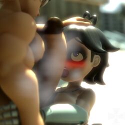 big_cock big_penis black_hair blowjob blush breathing digital_drawing_(artwork) dominant gmod goth_girl horny jello_rancher kaizo_(smg4) nsfw sfm smg4 tari_(smg4)