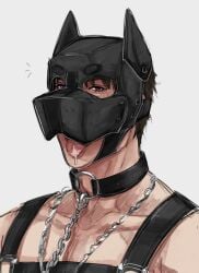 1boy caleb_(love_and_deep_space) close-up collar drooling harness leash leash_and_collar love_and_deep_space male oupp13s31 pup_mask puppyplay purple_eyes tagme tongue_out white_background