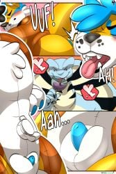 air_valve animate_inanimate anthro anus apode beverage canid canine comic container cup draconcopode duo flustered flustered_male genitals hi_res horny_face inflatable kooper_(koopershiba) legless living_inflatable male male/male mammal misscrex naga penis pool_toy pooltoy_transformation serpentine transformation