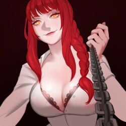 1girls 2d 2d_(artwork) 2d_artwork 2dnsfw anime anime_character anime_girl bangs big_breasts big_breasts big_breasts big_titties black_bra blouse bra_showing braid braided_hair chains chainsaw_man curves curvy female female_focus ginger ginger_female ginger_hair horny horny_female hornyunion light-skinned_female light_skin long_hair makima makima_(chainsaw_man) manga manga_girl naughty naughty_face naughty_smile red_hair red_hair redhair redhead_female round_breasts rule34 smirk smirking smirking_at_viewer solo solo_female tagme underwear_showing white_blouse yellow_eyes yellow_eyes_female