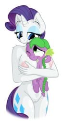 anthro areola big_breasts breasts dragon equine erect_nipples female friendship_is_magic horn horse hug male mammal my_little_pony nipples nude pony pussy rarity_(mlp) smile smooth_skin spike_(mlp) unicorn zutheskunk