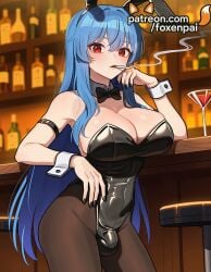 1futa 2025 ai_generated animal_ears artist_name bar big_breasts big_chest black_bow black_bowtie black_leotard black_nails blue_hair blurry blurry_background blurry_foreground bow bowtie breasts brown_legwear bust busty chest cleavage cup depth_of_field detached_collar fake_animal_ears foxenpai futanari hi_res high_quality high_resolution highres intersex large_breasts leotard long_hair looking_at_viewer nail_polish pantyhose patreon patreon_username playboy_bunny rabbit_ears solo stable_diffusion tenshi_hinanawi touhou watermark wrist_cuffs