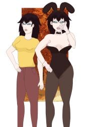 bunny_ears bunnysuit female full_color glasses nasty_byte nip_slip nipples original_character pants red_pants tall_female tall_girl