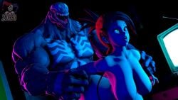 3d ahe_gao alien big_breasts black_body black_skin breasts cartoon_network clothing digital_media_(artwork) duo female foster's_home_for_imaginary_friends frankie_foster from_behind_position hi_res human humanoid long_tongue looking_pleasured male male/female mammal marvel mind_break morbo muscular sex size_difference source_filmmaker_(artwork) symbiote thong tongue underwear venom_(marvel)