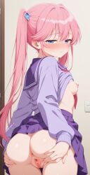 1girls aerolae ai_generated ass ass_focus blush breasts female naked_female nipples no_panties nude_female pussy shirt_lift shiunji-ke_no_kodomotachi shiunji_ouka skirt skirt_lift small_breasts solo spread_pussy twintails vagina