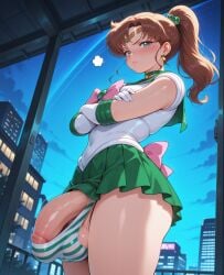 ai_generated annoyed annoyed_expression balls balls_in_panties balls_under_clothes bishoujo_senshi_sailor_moon blush brown_hair bulge bulge_through_clothing civitai crossed_arms futanari green_eyes heavy_balls hi_res highres huge_balls huge_cock hung_futa hung_futanari intersex long_hair long_penis looking_at_viewer massive_penis panties patreon penis penis_hanging pleated_skirt ponytail pout pouting pouty_lips sailor_jupiter sailor_uniform skirt stable_diffusion striped_panties yuckle