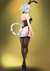 1girls 2d 2d_(artwork) alternate_costume animal_ears animal_tail back back_view bunny_ears bunnysuit estebaneishon1 fanart fanart_from_twitter female female_focus female_only full_body high_resolution highres idol_corp idol_es latam_virtual_youtuber light-skinned_female light_skin orange_hair simple_background slim_girl solo solo_female solo_focus standing taiga_toragami tiger_ears tiger_girl tiger_tail tight_clothing two_tone_hair virtual_youtuber vtuber vtuberfanart white_hair white_tiger_girl young younger_female