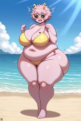 ai_generated ashido_mina big_ass bikini blush boku_no_hero_academia chubby_female exposed_torso fat_ass female flustered_female goldencum34 mina_ashido my_hero_academia pink_hair pink_skin thick_thighs wide_hips
