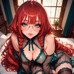 1girls ai_generated arms ass bangs big_ass blue_eyes braided_hair cleavage female female female_focus female_only glasses hourglass_figure huge_ass human legs light light-skinned_female light_skin long_hair looking_at_viewer magic_academy magic_user magician masterpiece medium_breasts nightgown original panties patreon petite red_hair redesign scarlet_(stblfantasy) seductive seductive_eyes seductive_look seductive_pose seductive_smile see-through sexually_suggestive sexy sitting_on_bed skinny skinny_girl small_waist smile solo sorceress stable_diffusion stblfantasy student teenage_girl teenager thick_ass thick_lashes thick_lips thick_thighs thighhighs thighs warm_lighting wavy_hair witch witchcraft young younger_female