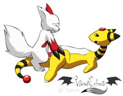 2014 :o ampharos anthro barefoot closed_eyes erection female fur male mongoose nintendo nude open_mouth orb penis pokemon pokemon_(species) pussy sharp_teeth sitting straight teeth tongue vibrantechoes video_games zangoose