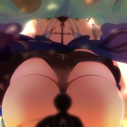 1boy 1boy1girl 1girls female fleurdelys_(wuthering_waves) giantess height_difference huge_ass male pinup riley_moore_(artist) rover_(wuthering_waves) thick_thighs wuthering_waves