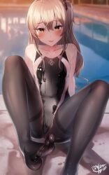 1girls one-piece_swimsuit pantyhose solo swimsuit wet
