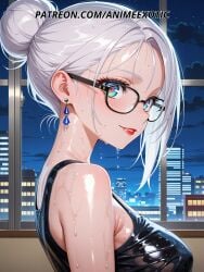 ai_generated anime anime_girl anime_style arched_back artist_request bed bedroom bedroom_eyes black_bra black_outfit blush buns_hairstyle chest_focus choker cleavage close_up collarbone curvy dark_aesthetic dark_background dark_lingerie dark_theme digital_art dreamy_background dripping_water earrings ecchi erotic expressionless_wet eye_contact face_focus facial_closeup fan_art fanservice female female_only flushed_cheeks focus_on_body full_body glasses glasses_girl glow_effect hair_sticking_to_skin half_dressed high_detail indoors kneeling lacy_underwear large_breasts laying_down leaning_back lewd lingerie long_hair long_legs looking_at_viewer moody_lighting night nipples_through_shirt nipples_visible_through_clothing nsfw on_bed open_shirt original_character patreon pose_from_above pulling_clothes rain_effect seductive_look seductive_pose seductive_smile see_through sensual_look sexy_pose sheer_fabric shiny_effect shiny_skin short_dress shyness sitting skin_tight soft_shading softcore solo solo_focus suggestive tasteful_nsfw teasing tempting thenikito thigh_gap thin_fabric tight_clothes transparent_clothes undertones updo upper_body visible_underwear wet_clothes wet_hair wet_look wet_shirt wet_skin white_hair